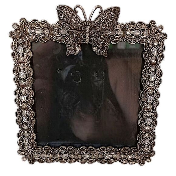 Butterfly Floral Picture Frame Ornate Metal Rhinestones Fairy Cottage Whimsigoth - Picture 10 of 16